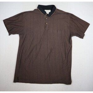 VINTAGE 90s MEN'S BROWN STRIPED SHORT SLEEVE POLO SHIRT - ALEXANDER LLOYD - 2XL